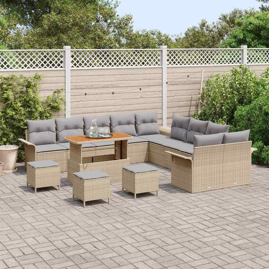 Tuinbankenset met kussen 14 pcs Beige poly rattan