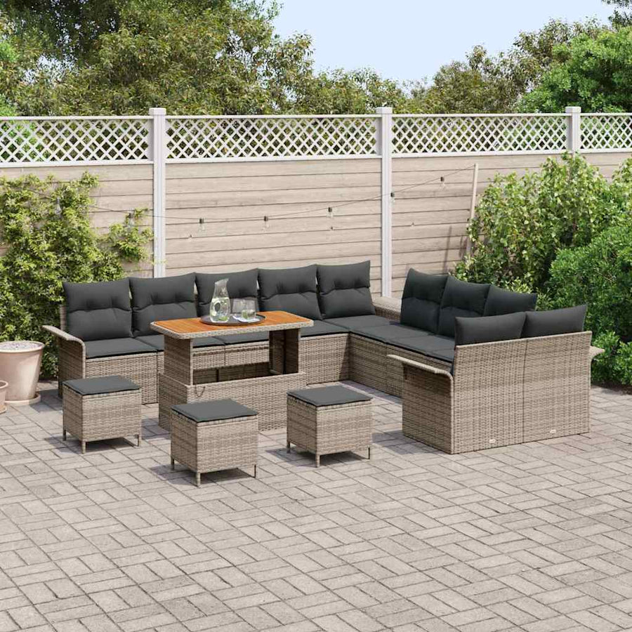 Tuinbankenset met kussen 14 pcs Grijs poly rattan