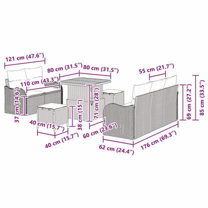 Tuinbankenset met kussen 8 pcs Zwart poly rattan