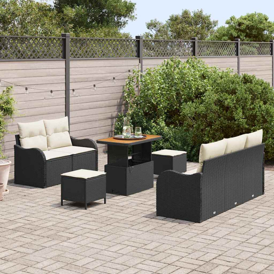 Tuinbankenset met kussen 8 pcs Zwart poly rattan