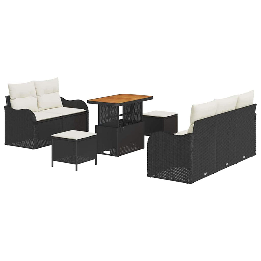 Tuinbankenset met kussen 8 pcs Zwart poly rattan