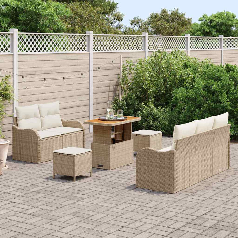 Tuinbankenset met kussen 8 pcs Beige poly rattan
