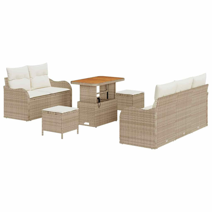 Tuinbankenset met kussen 8 pcs Beige poly rattan