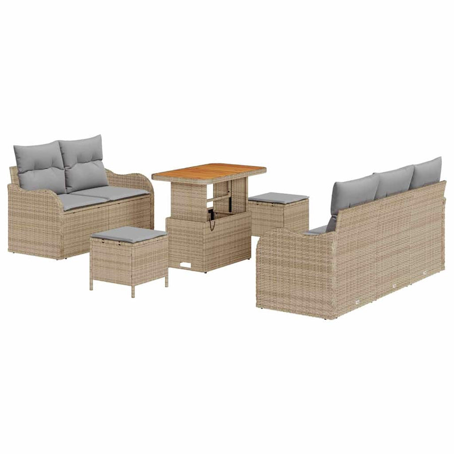 Tuinbankenset met kussen 8 pcs Beige poly rattan