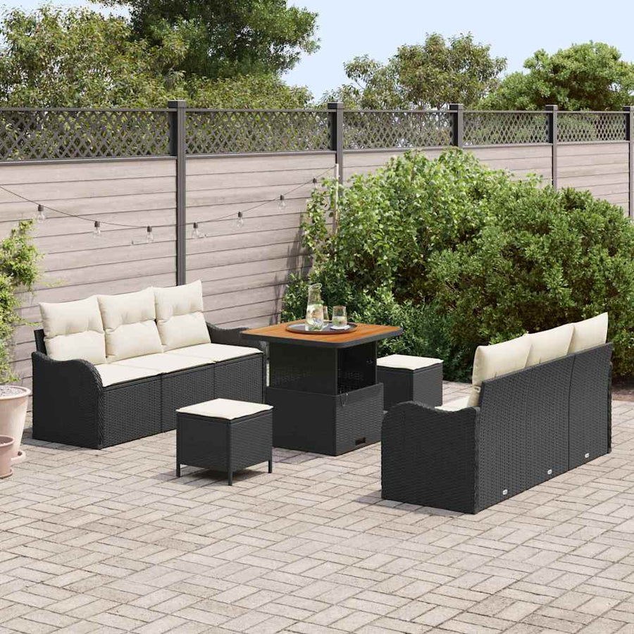 Tuinbankenset met kussen 9 pcs Zwart poly rattan