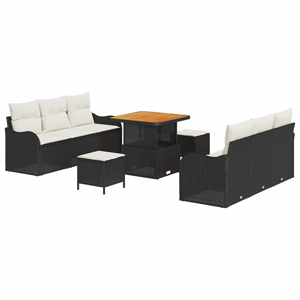 Tuinbankenset met kussen 9 pcs Zwart poly rattan