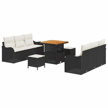 Tuinbankenset met kussen 9 pcs Zwart poly rattan
