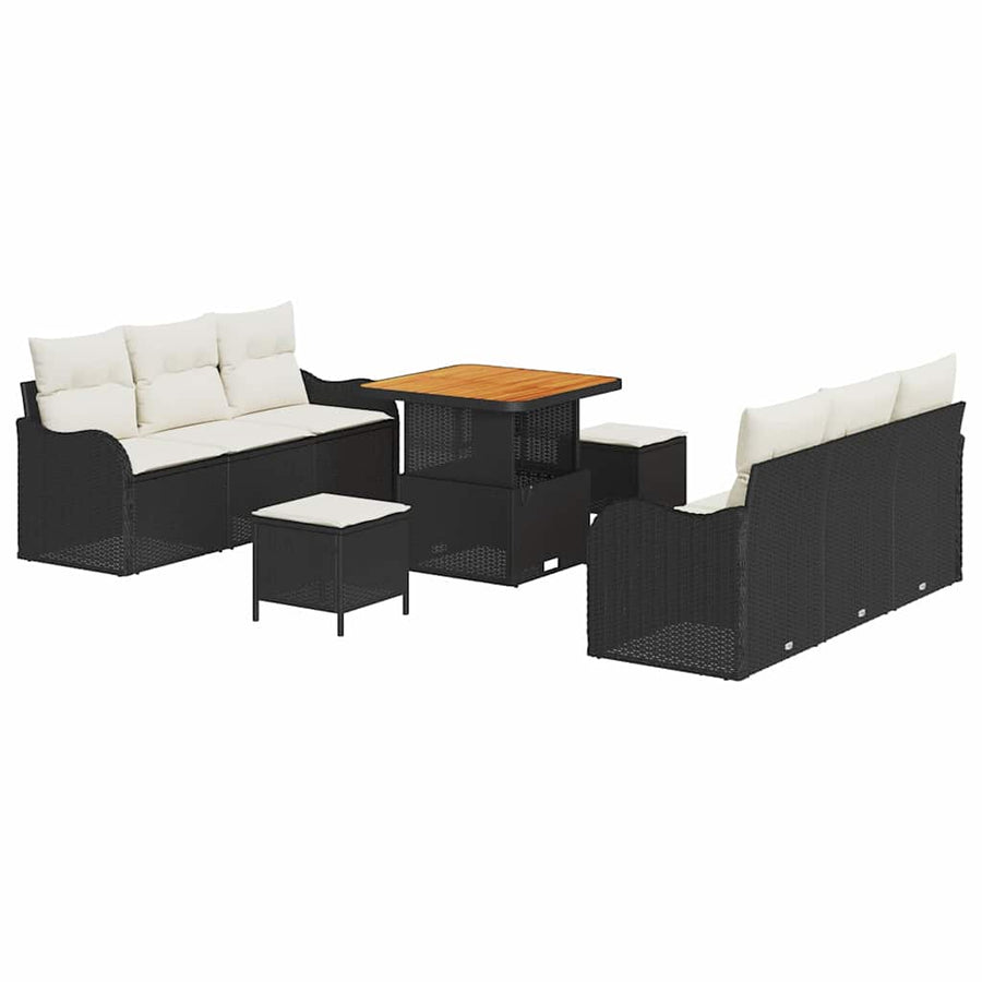 Tuinbankenset met kussen 9 pcs Zwart poly rattan