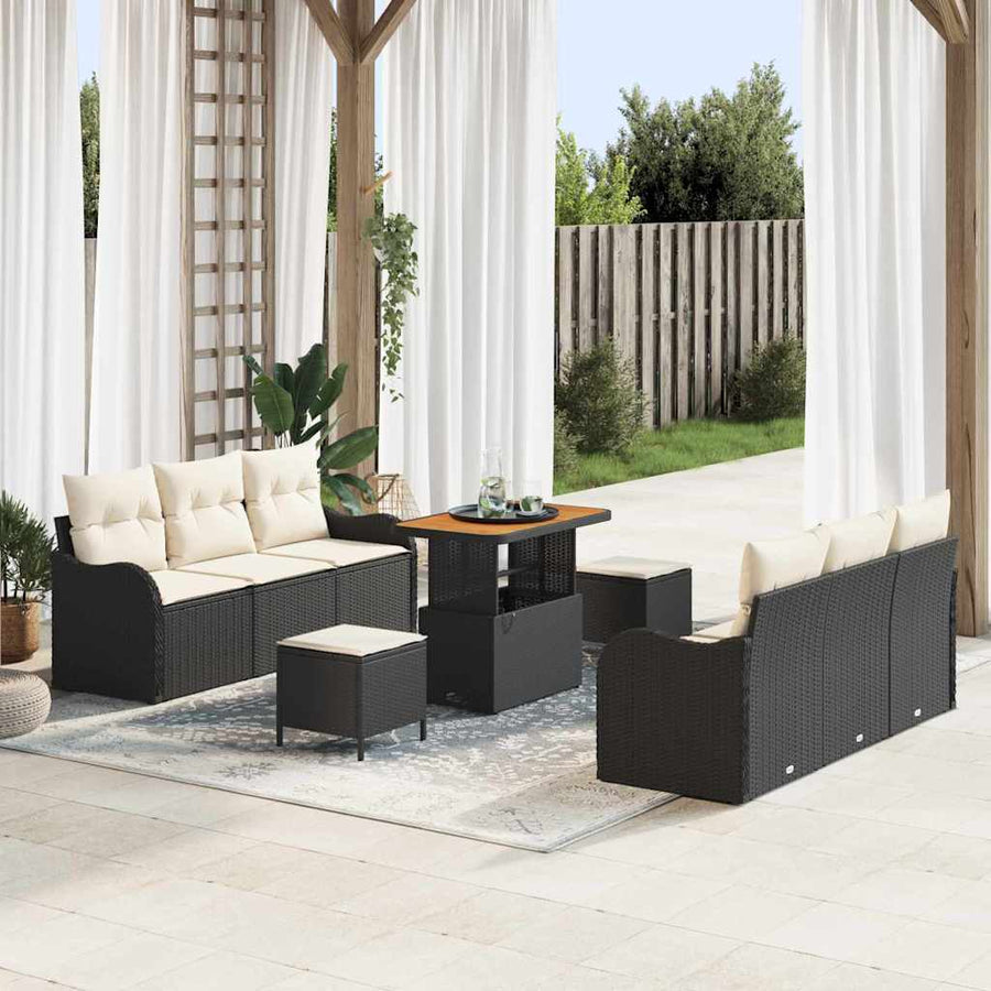 Tuinbankenset met kussen 9 pcs Zwart poly rattan