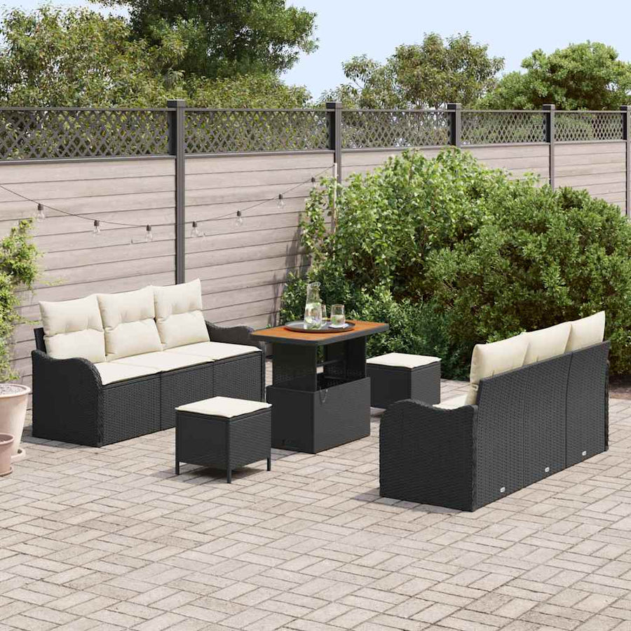 Tuinbankenset met kussen 9 pcs Zwart poly rattan