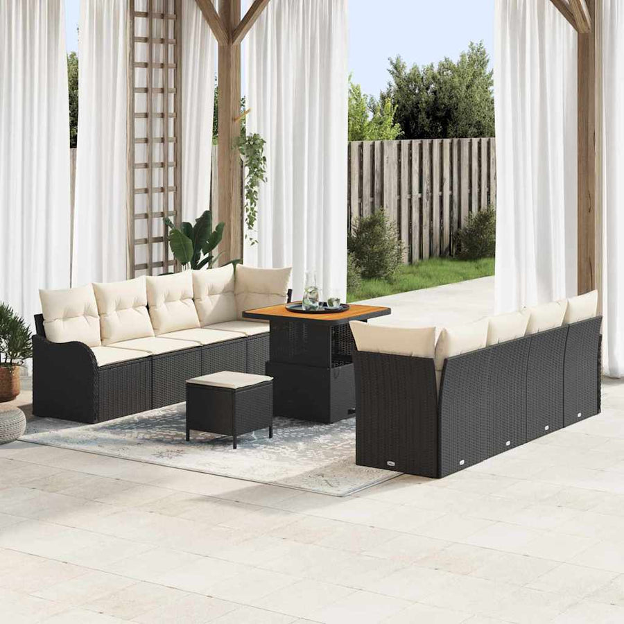 Tuinbankenset met kussen 11 pcs Zwart poly rattan