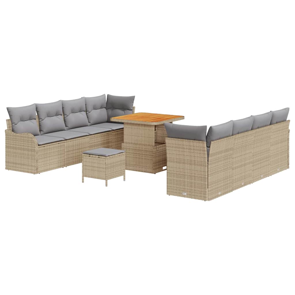 Tuinbankenset met kussen 11 pcs Beige poly rattan