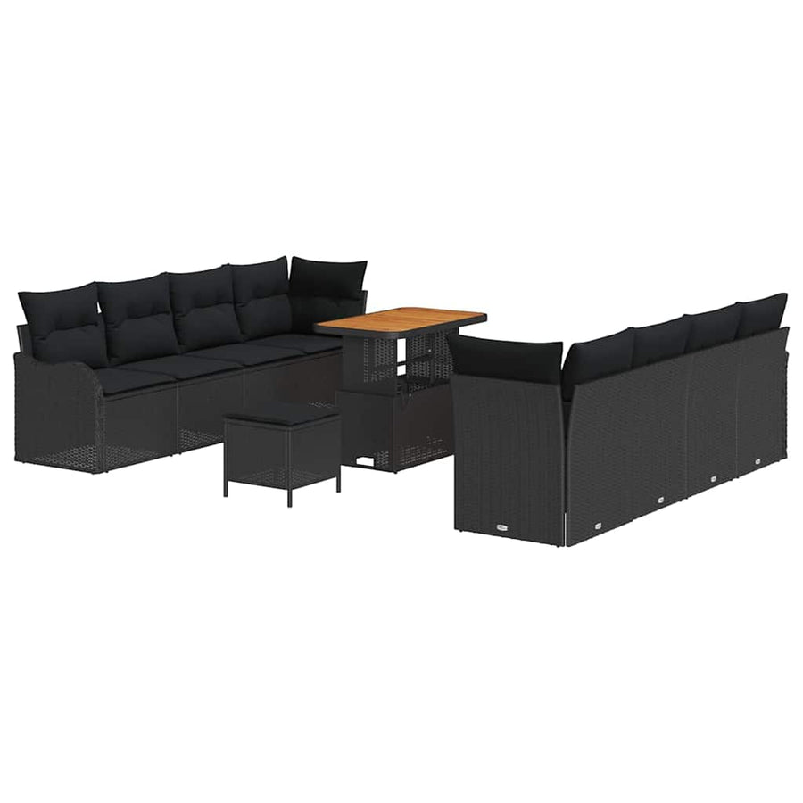 Tuinbankenset met kussen 11 pcs Zwart poly rattan