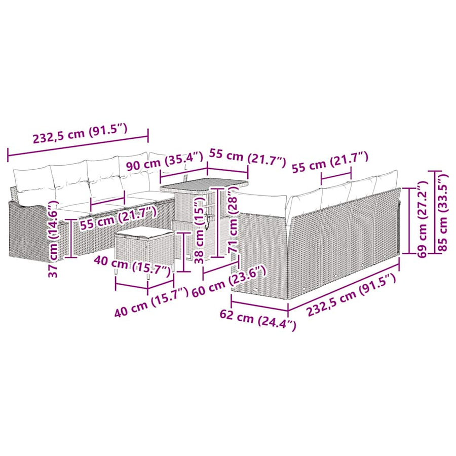 Tuinbankenset met kussen 11 pcs Zwart poly rattan