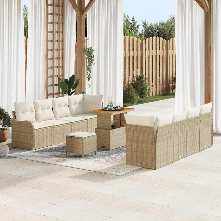 Tuinbankenset met kussen 11 pcs Beige poly rattan
