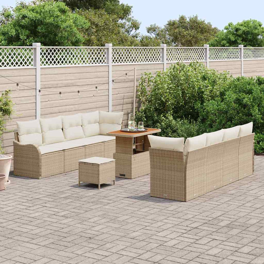 Tuinbankenset met kussen 11 pcs Beige poly rattan