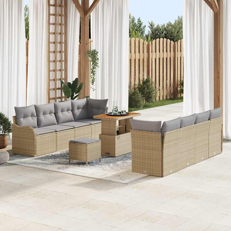 Tuinbankenset met kussen 11 pcs Beige poly rattan