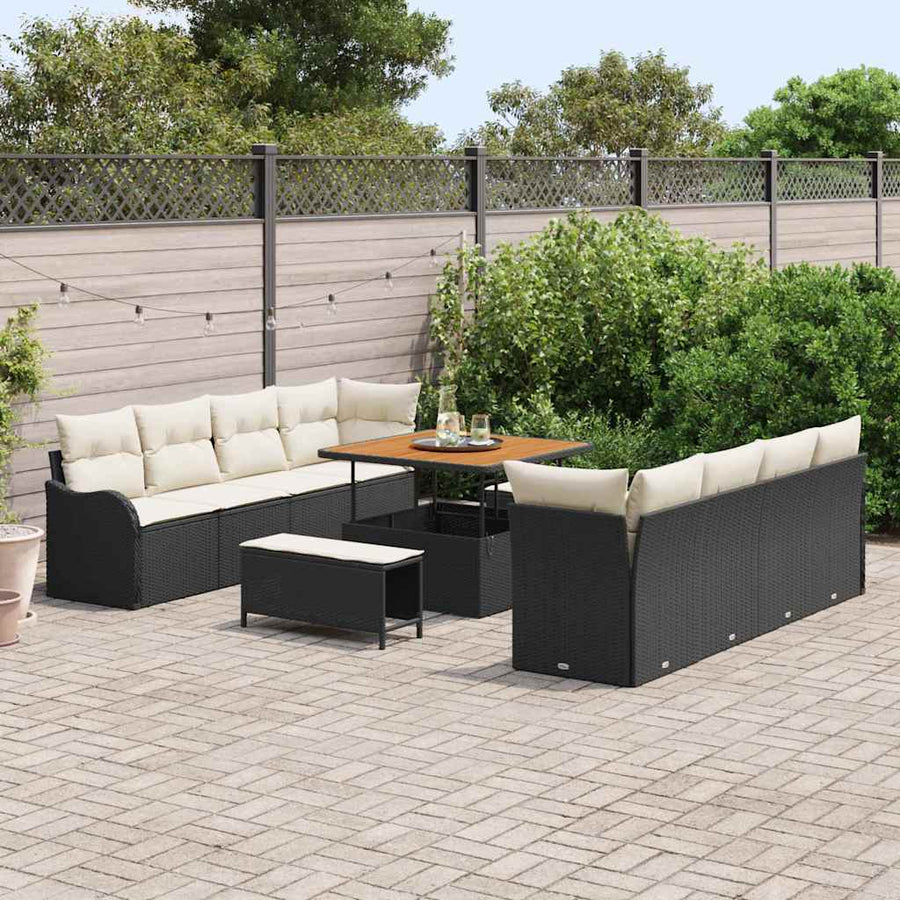 Tuinbankenset met kussen 11 pcs Zwart poly rattan