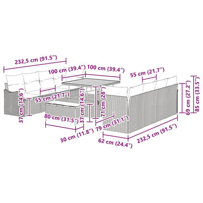 Tuinbankenset met kussen 11 pcs Grijs poly rattan