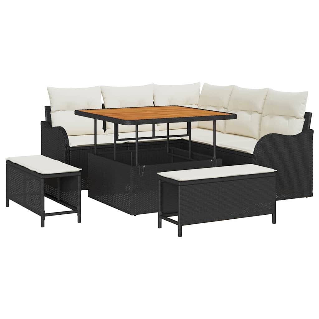 Tuinbankenset met kussen 8 pcs Zwart poly rattan