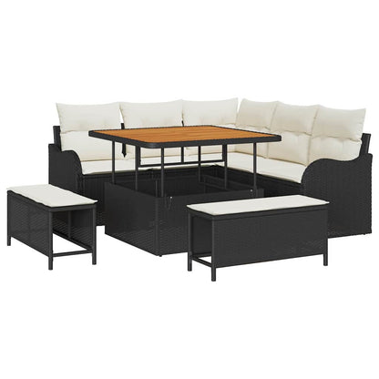 Tuinbankenset met kussen 8 pcs Zwart poly rattan