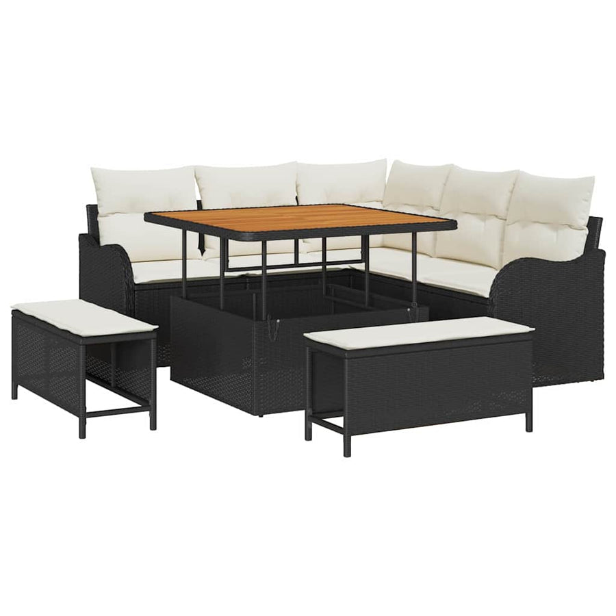 Tuinbankenset met kussen 8 pcs Zwart poly rattan