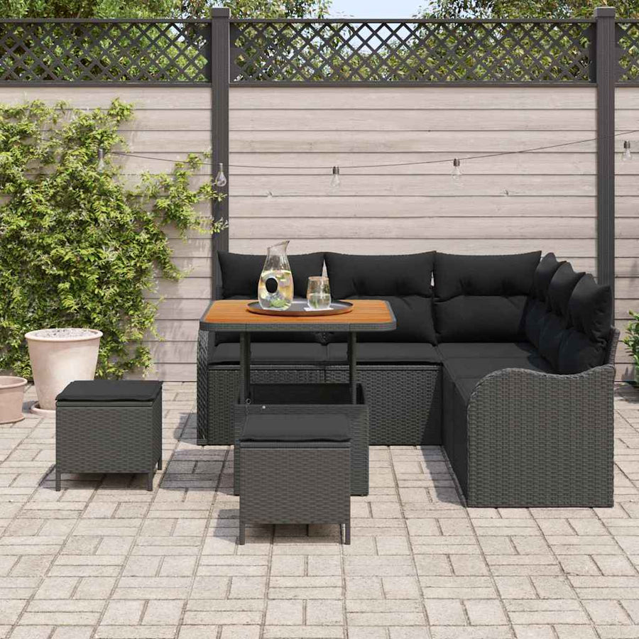 Tuinbankenset met kussen 8 pcs Zwart poly rattan