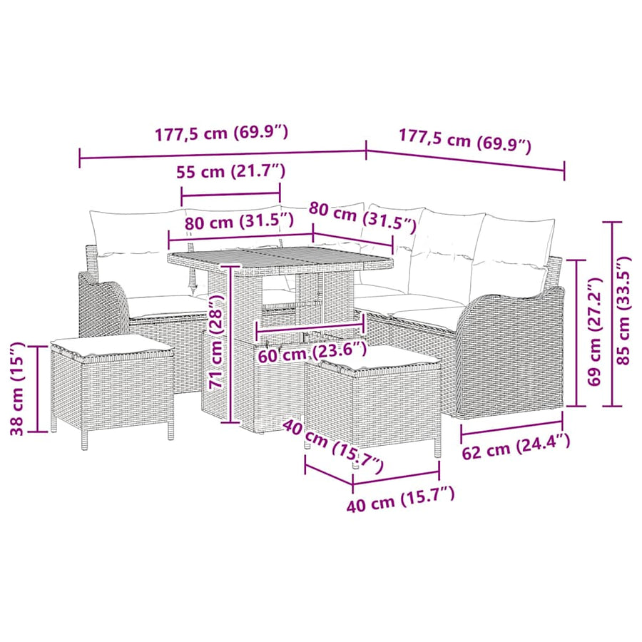 Tuinbankenset met kussen 8 pcs Zwart poly rattan