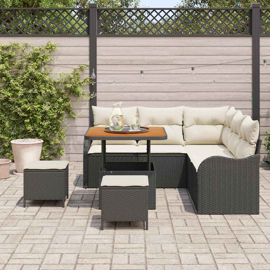 Tuinbankenset met kussen 8 pcs Zwart poly rattan