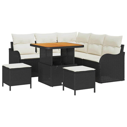 Tuinbankenset met kussen 8 pcs Zwart poly rattan