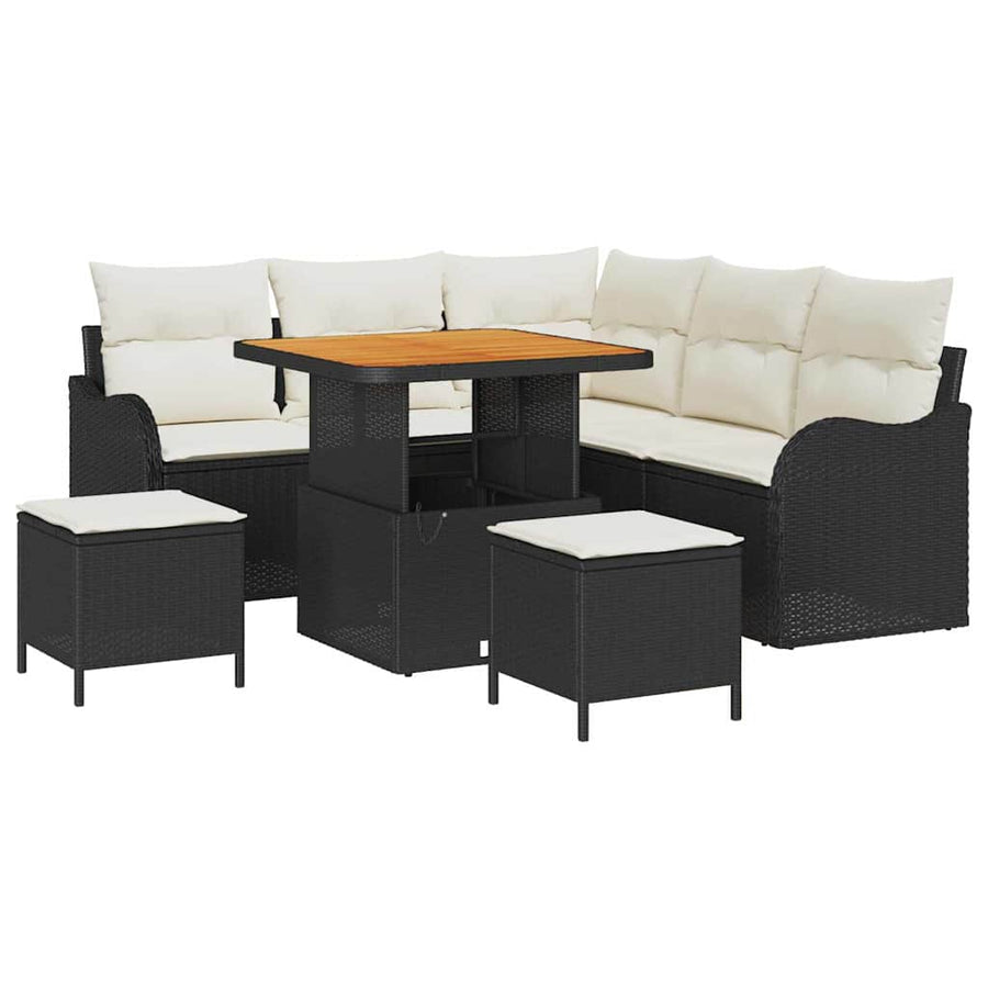 Tuinbankenset met kussen 8 pcs Zwart poly rattan