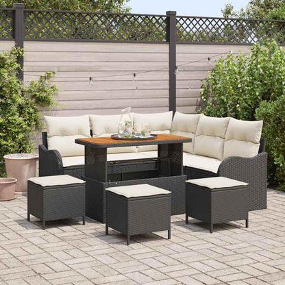 Tuinbankenset met kussen 9 pcs Zwart poly rattan