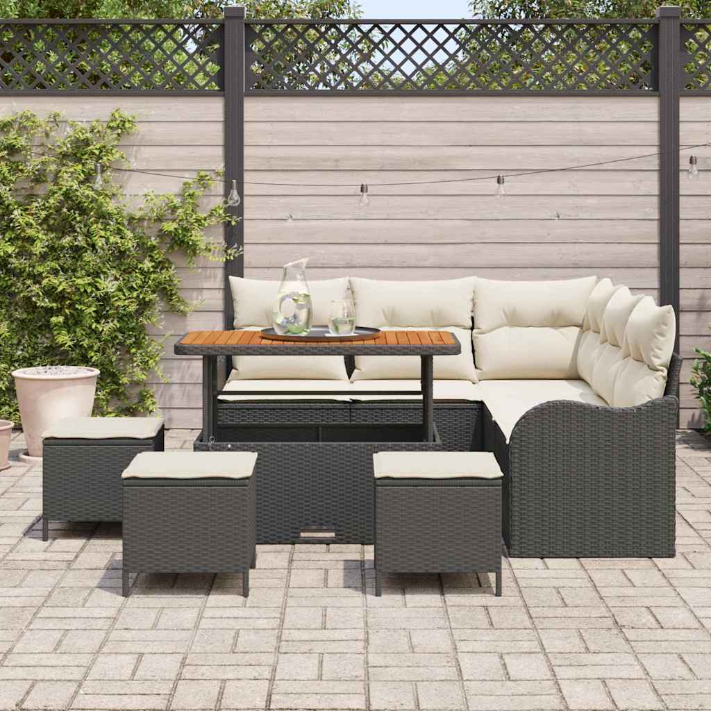 Tuinbankenset met kussen 9 pcs Zwart poly rattan