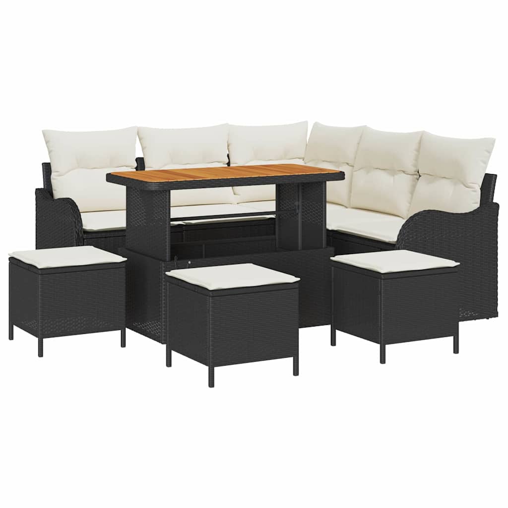 Tuinbankenset met kussen 9 pcs Zwart poly rattan