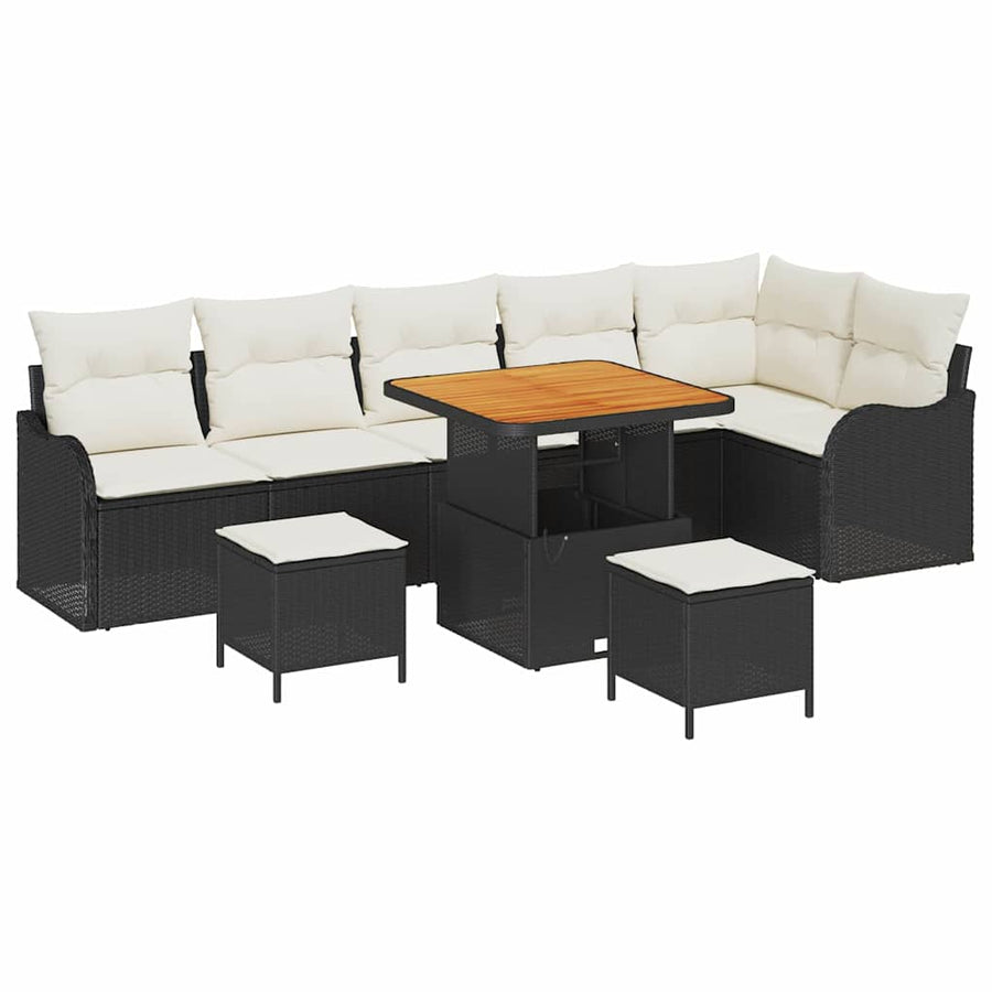 Tuinbankenset met kussen 9 pcs Zwart poly rattan