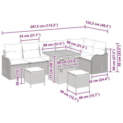 Tuinbankenset met kussen 9 pcs Zwart poly rattan