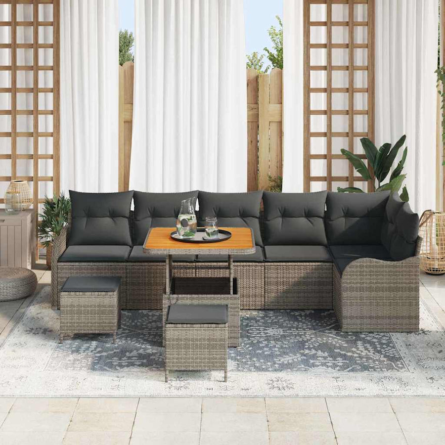 Tuinbankenset met kussen 9 pcs Grijs poly rattan