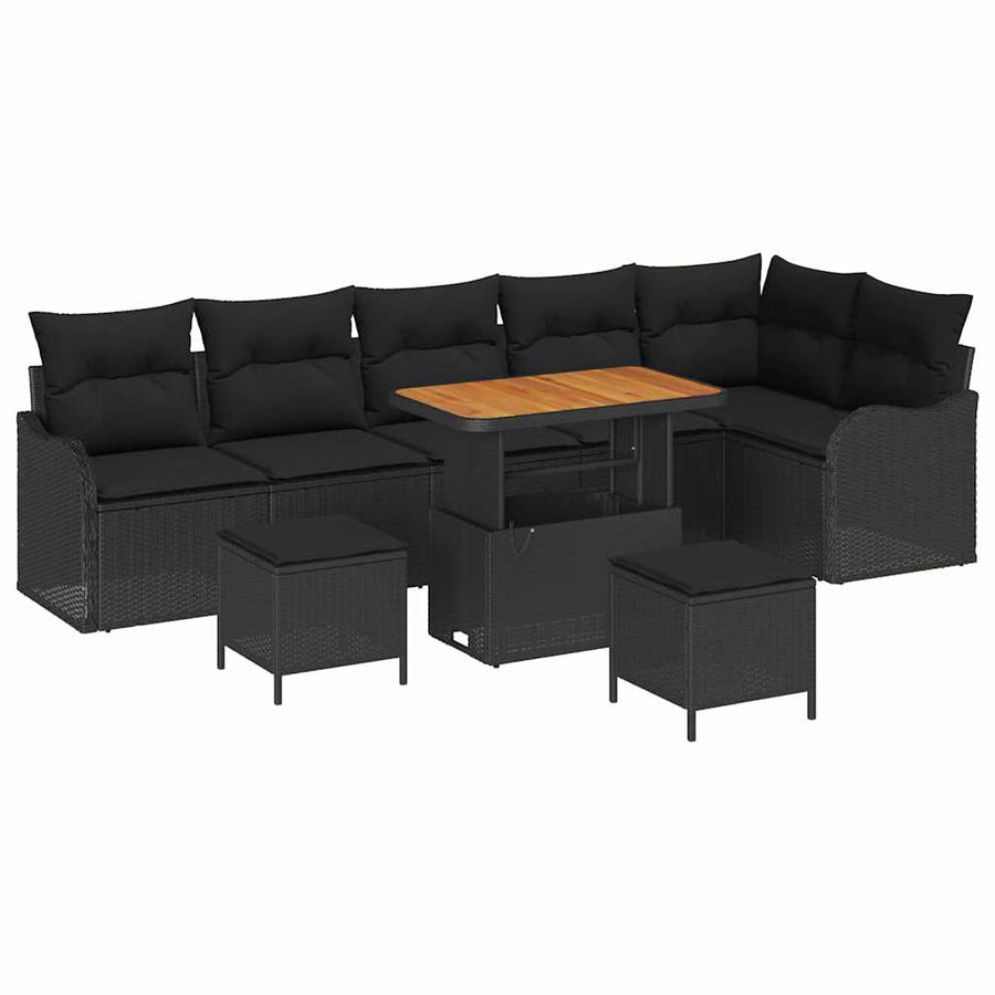 Tuinbankenset met kussen 9 pcs Zwart poly rattan