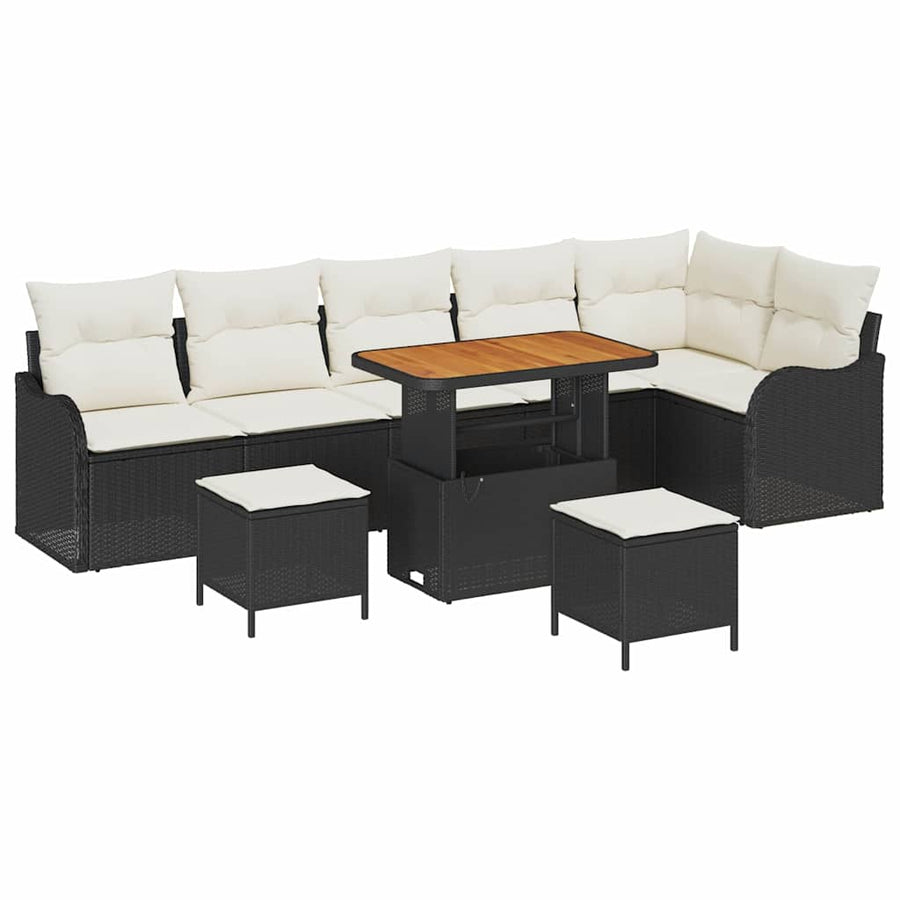Tuinbankenset met kussen 9 pcs Zwart poly rattan