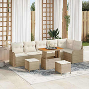 Tuinbankenset 9-delig poly rattan acaciahout beige