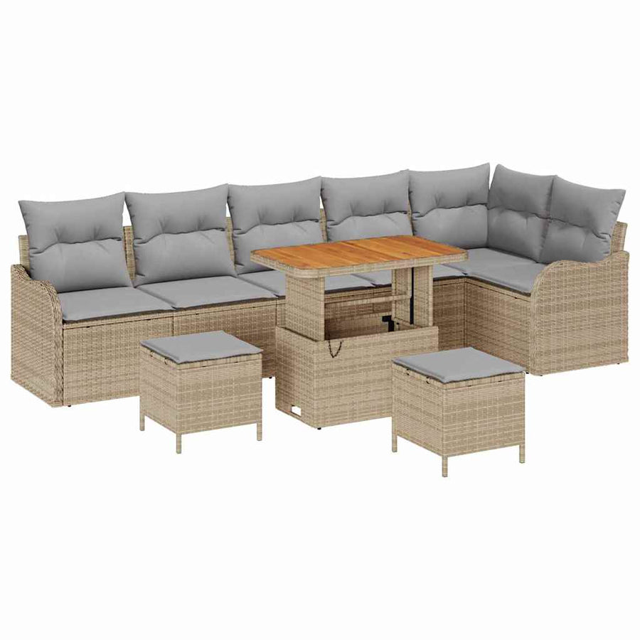 Tuinbankenset met kussen 9 pcs Beige poly rattan