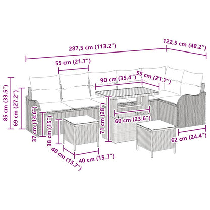 Tuinbankenset met kussen 9 pcs Beige poly rattan