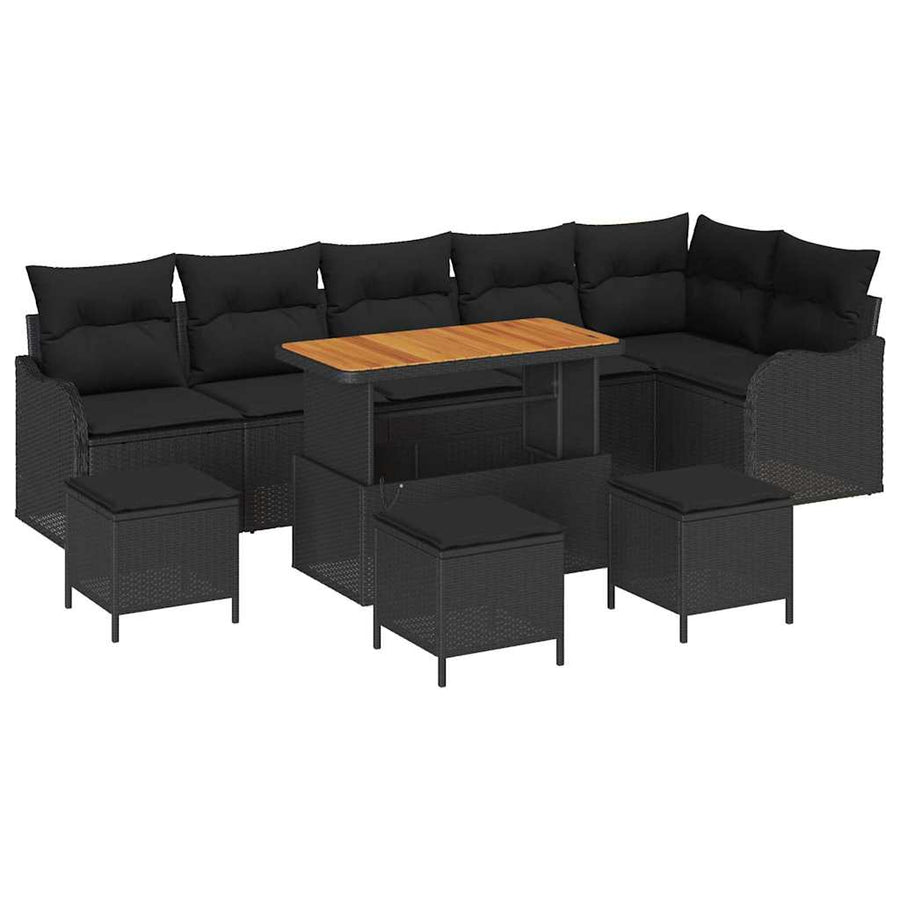 Tuinbankenset met kussen 10 pcs Zwart poly rattan