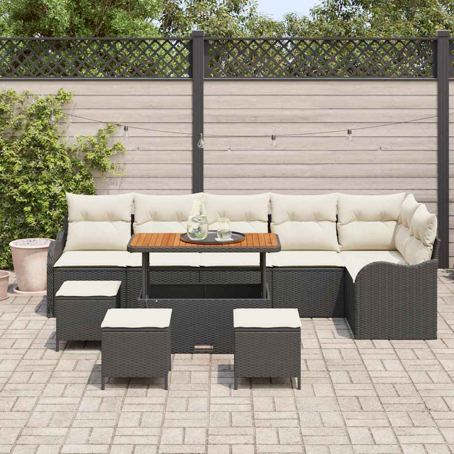 Tuinbankenset met kussen 10 pcs Zwart poly rattan