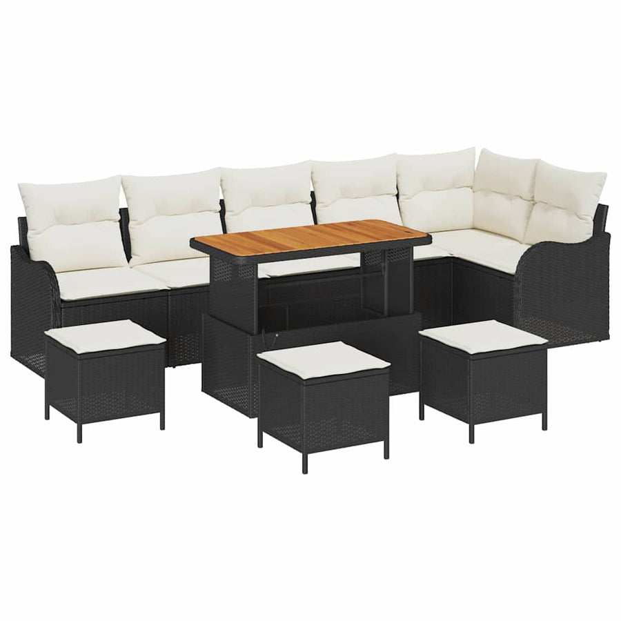 Tuinbankenset met kussen 10 pcs Zwart poly rattan