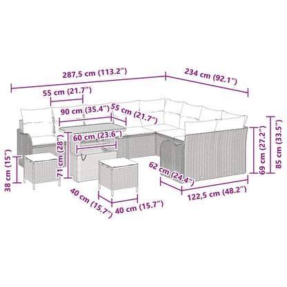 Tuinbankenset 12 st Grijs poly rattan