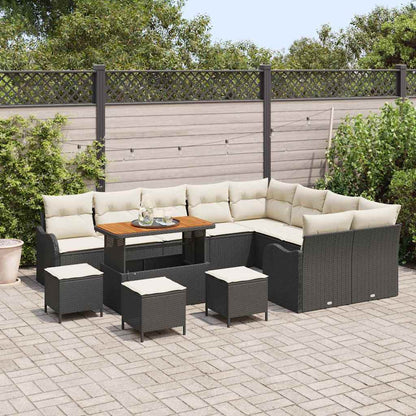 Tuinbankenset met kussen 13 pcs Zwart poly rattan