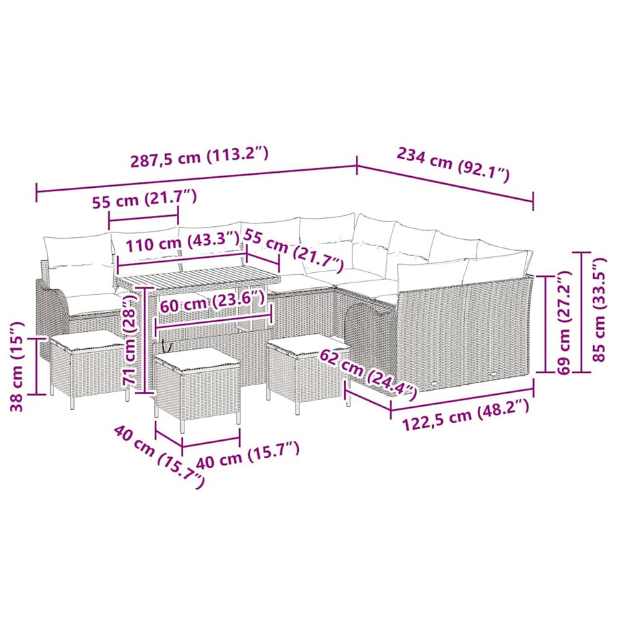 Tuinbankenset met kussen 13 pcs Zwart poly rattan