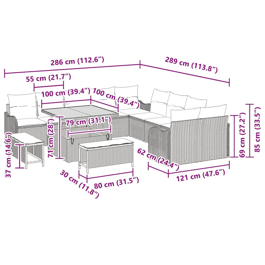 Tuin Sofa Set 13 pcs Zwart poly rattan
