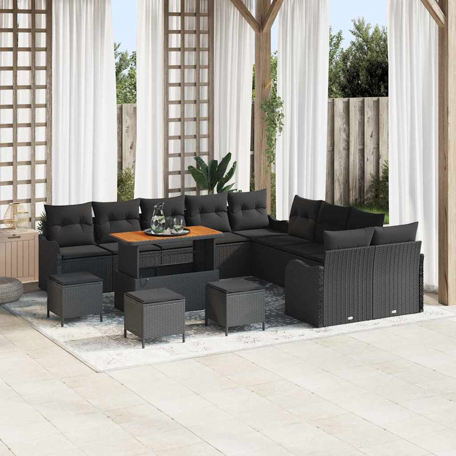 Tuin Sofa Set 14 pcs Zwart poly rattan
